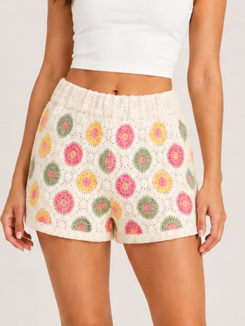 Crochet Granny Square Shorts Hollyland Multicolor Medium Boho Festival Knit
